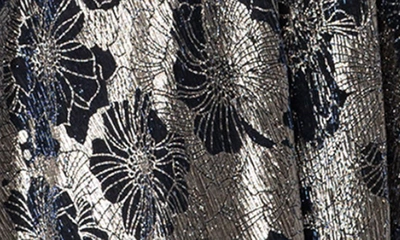 Shop Betsy & Adam Metallic Floral Halter Top Gown In Navy/ Gunmetal