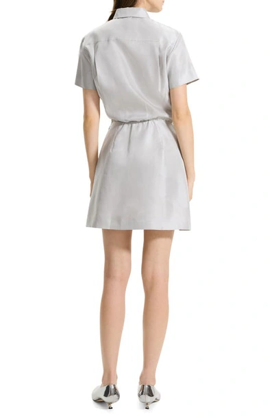 Shop Theory Short Sleeve Silk Shantung Minidress In Ice Grey