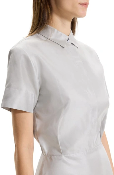 Shop Theory Short Sleeve Silk Shantung Minidress In Ice Grey