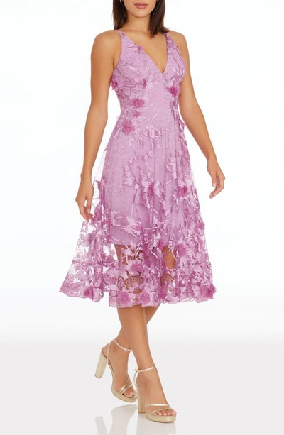 Shop Dress The Population Audrey Embroidered Fit & Flare Dress In Lavender