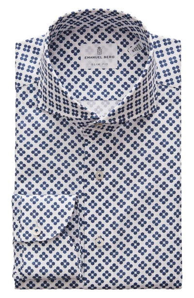 Shop Emanuel Berg 4flex Slim Fit Floral Knit Button-up Shirt In Light Pastel Blue