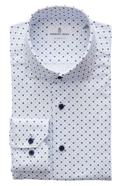 Shop Emanuel Berg 4flex Slim Fit Floral Medallion Knit Button-up Shirt In Light Pastel Blue