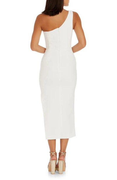 Dress The Population Magnolia One-shoulder Asymmetric Body-con Midi Dress In White