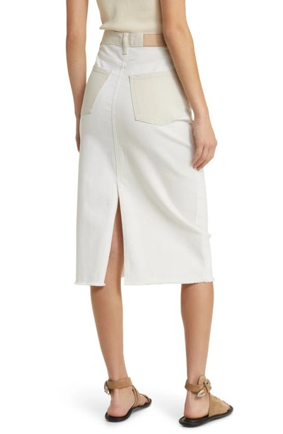 Shop Rails Highland Two-tone Denim Midi Skirt In Ecru Patchwork