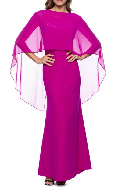 Shop Marina Rhinestone Trim Gown With Capelet In Magenta