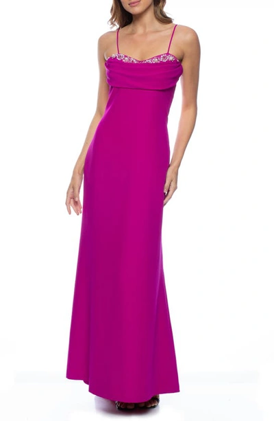 Shop Marina Rhinestone Trim Gown With Capelet In Magenta