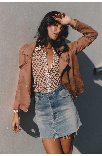 Petal And Pup Womens Spencer Faux Suede Moto Jacket In Tan