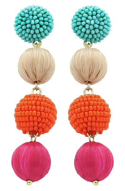 Panacea Bead & Raffia Linear Drop Earrings In Aqua Multi
