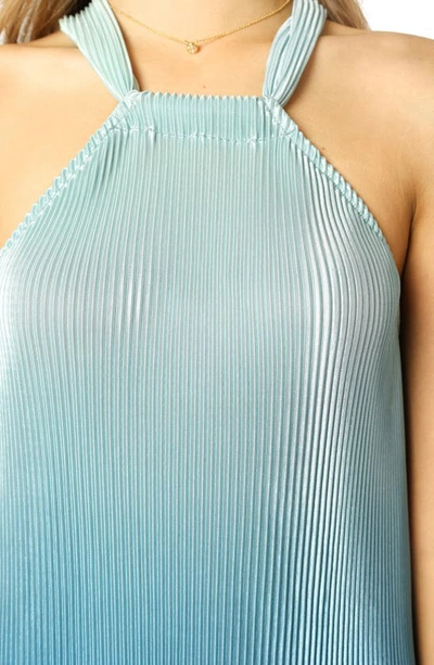 Petal And Pup Petal & Pup Melody Ombré Halter Neck Plissé Minidress In Blue Gradient
