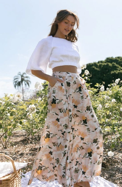 Petal And Pup Lessie High Waist Floral Wide Leg Pants In Blush