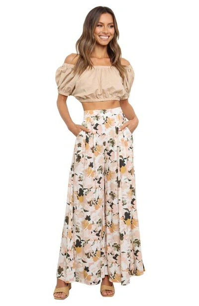 Petal And Pup Lessie High Waist Floral Wide Leg Pants In Blush