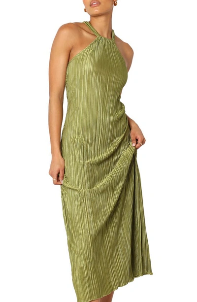 Petal And Pup Womens Melody Plisse Halter Maxi Dress In Olive