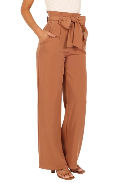 Petal And Pup Kieran Tie Waist Wide Leg Pants In Tan