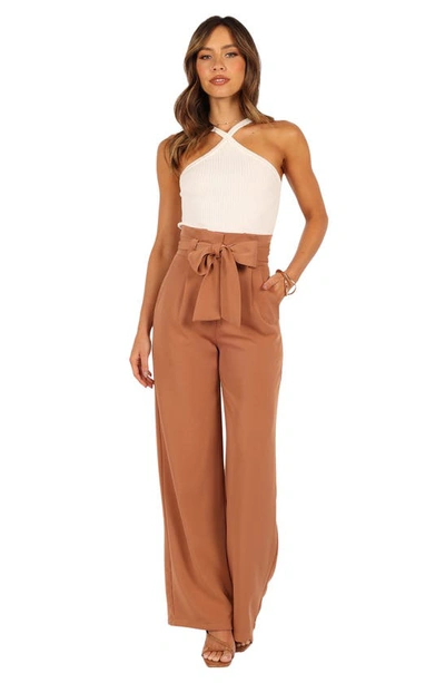 Petal And Pup Kieran Tie Waist Wide Leg Pants In Tan