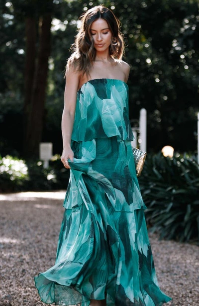 Petal And Pup Womens Bloom Strapless Maxi Dress In Green Floral
