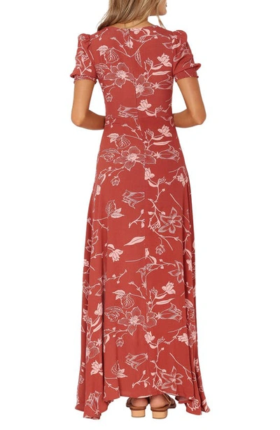 Petal And Pup Franklin Floral Puff Sleeve Maxi Dress In Rust Floral