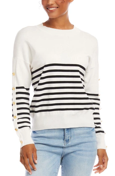 Shop Karen Kane Button Detail Sweater In Stripe