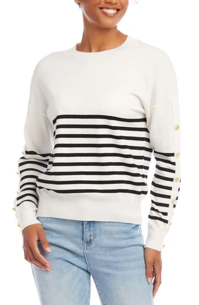 Shop Karen Kane Button Detail Sweater In Stripe