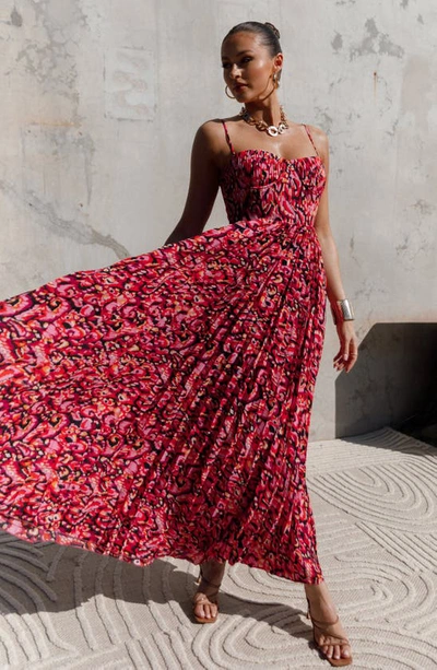 Petal And Pup Achanti Print Pleated Maxi Dress In Pink Multi