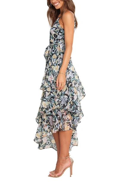 Shop Petal And Pup Petal & Pup Amren Floral One-shoulder Tiered Asymmetric Dress In Black