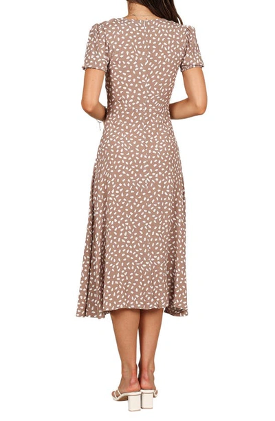 Petal And Pup Franklin Print Puff Sleeve Midi Dress In Mocha