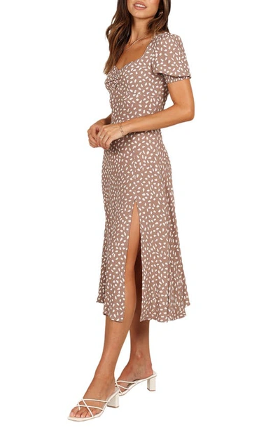 Petal And Pup Franklin Print Puff Sleeve Midi Dress In Mocha