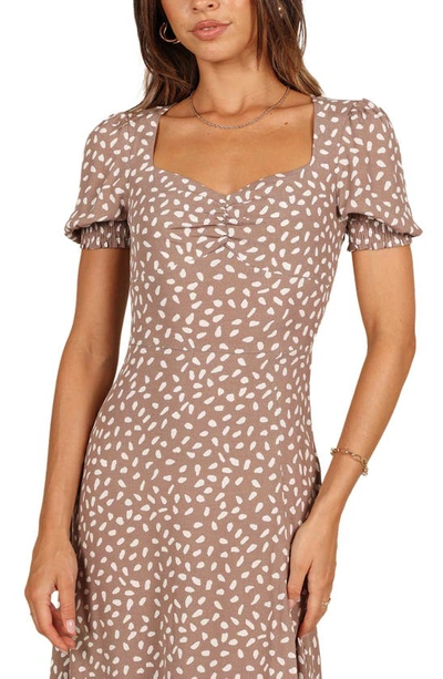Petal And Pup Franklin Print Puff Sleeve Midi Dress In Mocha