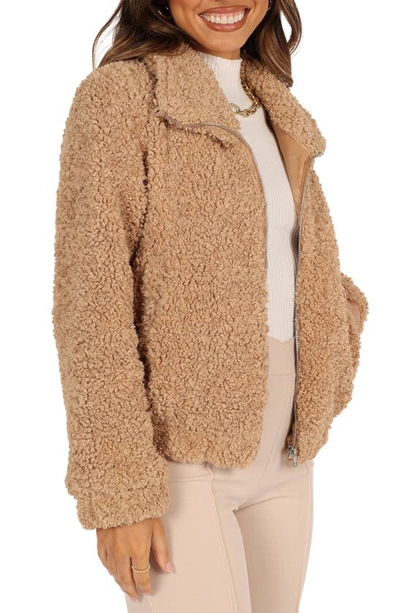 Petal And Pup Lucia Faux Fur Zip-up Jacket In Camel