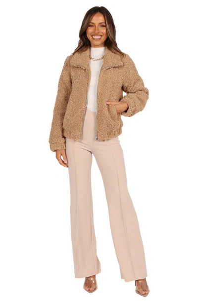 Petal And Pup Lucia Faux Fur Zip-up Jacket In Camel