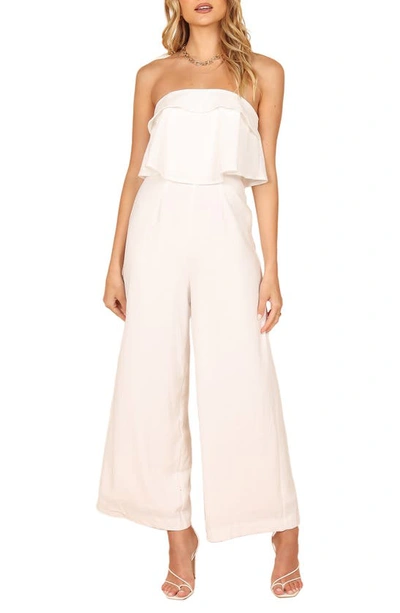 Shop Petal And Pup Katia Strapless Wide Leg Jumpsuit In White