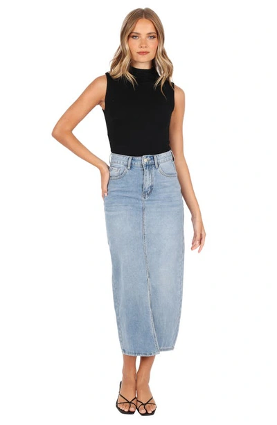 Petal And Pup Dana Denim Midi Skirt In Blue Wash