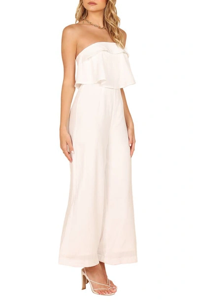 Shop Petal And Pup Katia Strapless Wide Leg Jumpsuit In White