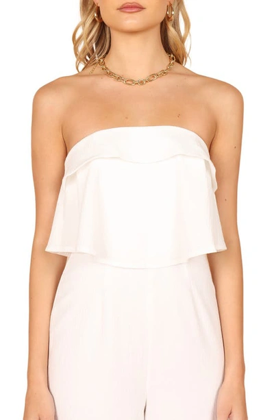 Shop Petal And Pup Katia Strapless Wide Leg Jumpsuit In White