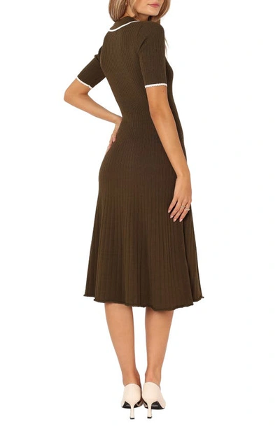 Petal And Pup Diana Short Sleeve Rib Midi Dress In Olive