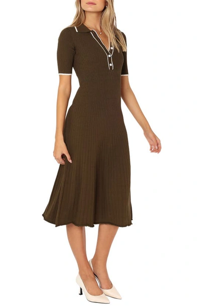 Petal And Pup Diana Short Sleeve Rib Midi Dress In Olive