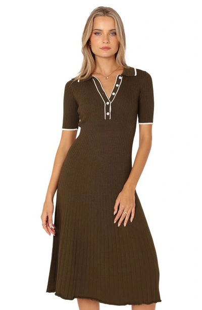 Petal And Pup Diana Short Sleeve Rib Midi Dress In Olive