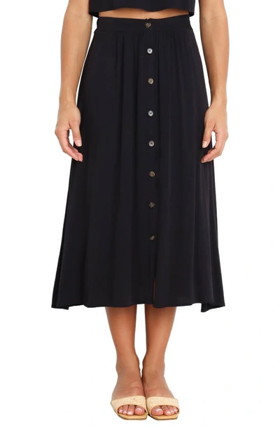 Petal And Pup Ava Button Front Midi Skirt In Black