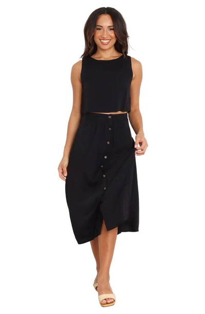 Petal And Pup Ava Button Front Midi Skirt In Black