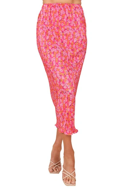 Petal And Pup Petal & Pup Minelli Floral Print Plissé Midi Skirt In Hot Pink
