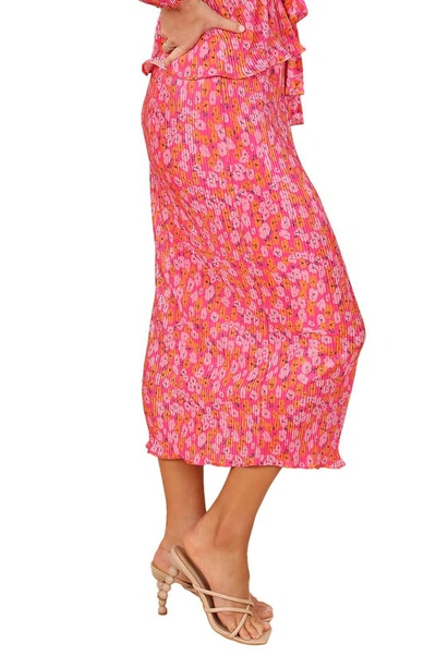 Petal And Pup Petal & Pup Minelli Floral Print Plissé Midi Skirt In Hot Pink
