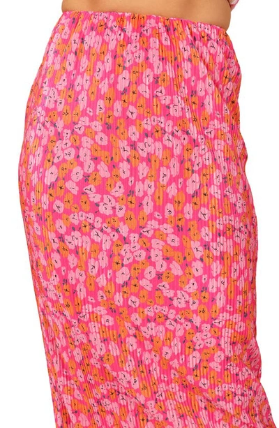 Shop Petal And Pup Petal & Pup Minelli Floral Print Plissé Midi Skirt In Hot Pink
