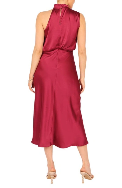 Petal And Pup Anabelle Halter Neck Satin Midi Dress In Berry