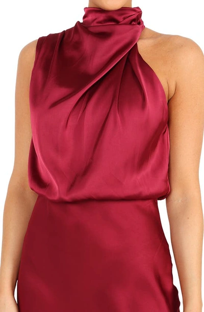 Petal And Pup Anabelle Halter Neck Satin Midi Dress In Berry