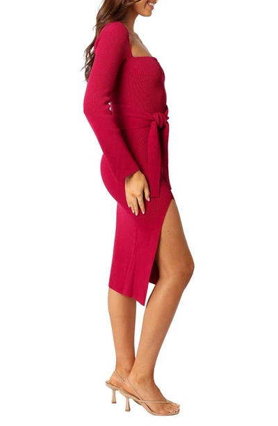 Petal And Pup Aquerelle Sweetheart Neck Long Sleeve Sweater Dress In Magenta