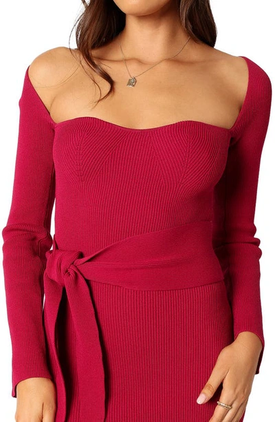 Petal And Pup Aquerelle Sweetheart Neck Long Sleeve Sweater Dress In Magenta