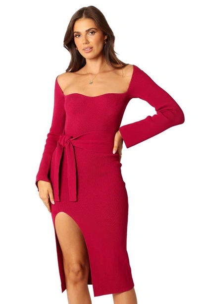 Petal And Pup Aquerelle Sweetheart Neck Long Sleeve Sweater Dress In Magenta