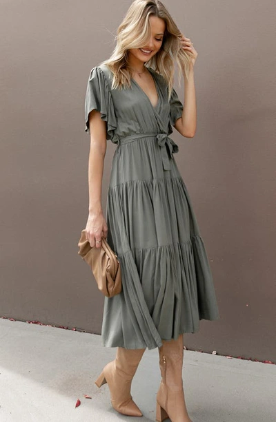Petal And Pup Barker Tiered Faux Wrap Dress In Olive