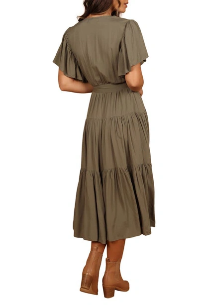 Petal And Pup Barker Tiered Faux Wrap Dress In Olive