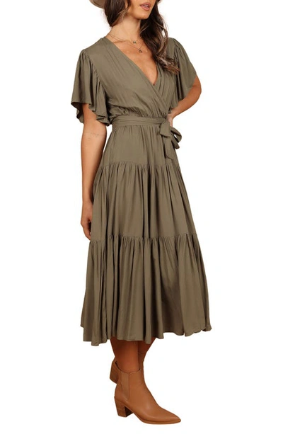 Petal And Pup Barker Tiered Faux Wrap Dress In Olive