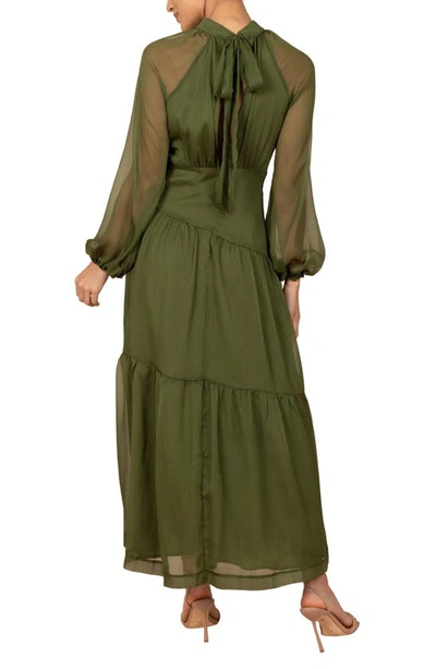 Petal And Pup Julip Long Sleeve Tiered Maxi Dress In Olive